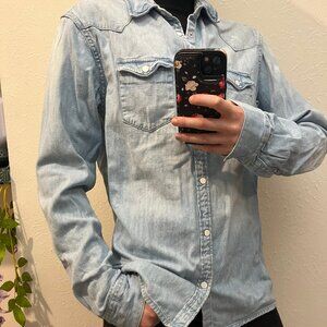 AllSaints - Denim Long Sleeve Button Down - Men's Small